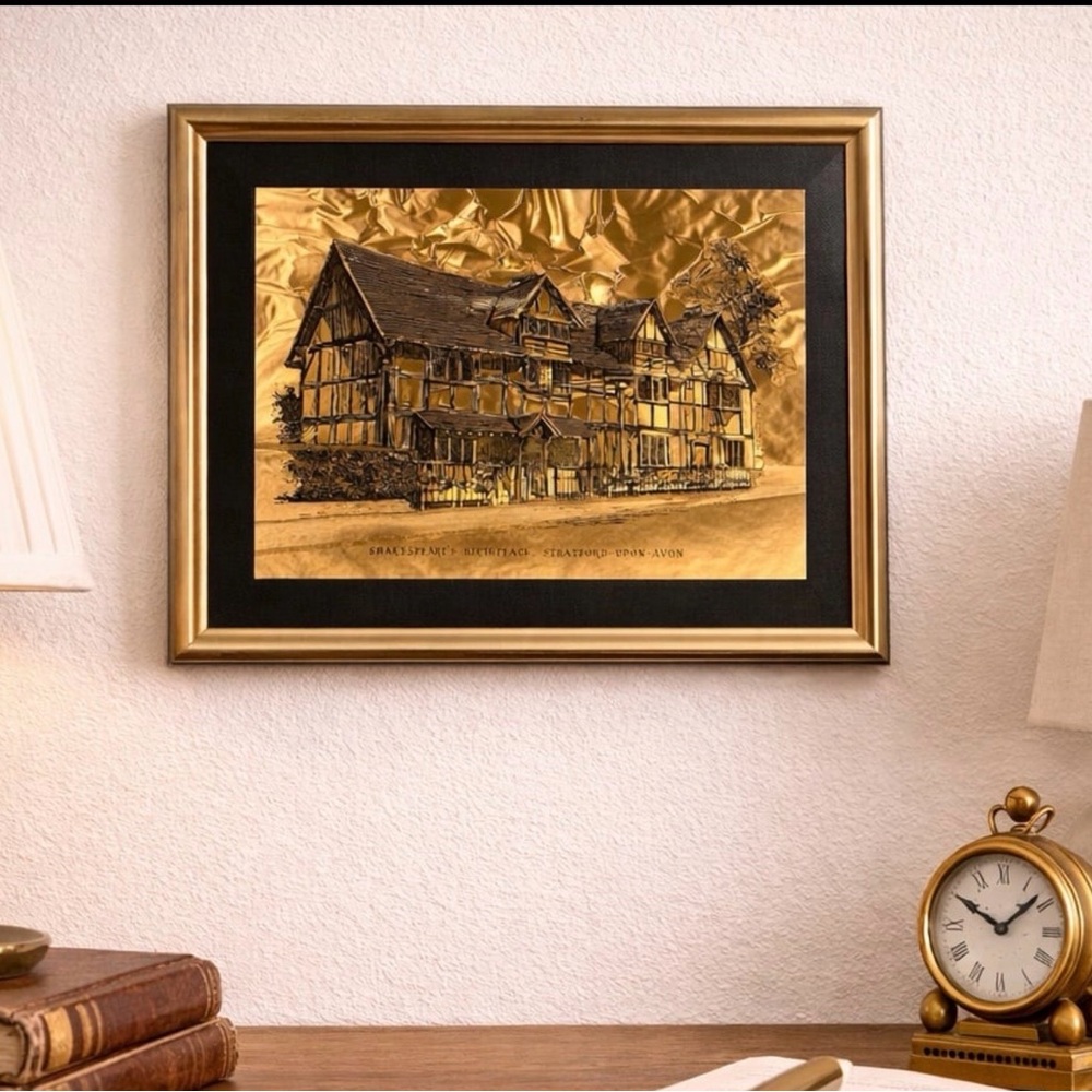 VTG Foil Wall Hanging Shakespeare Birthplace Art Study Decor Landmark Heritage